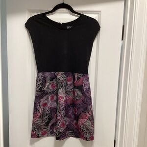 Black and Pink Feather Print Dress